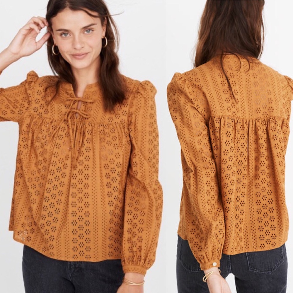 Madewell Eyelet Double-Tie Peasant Top